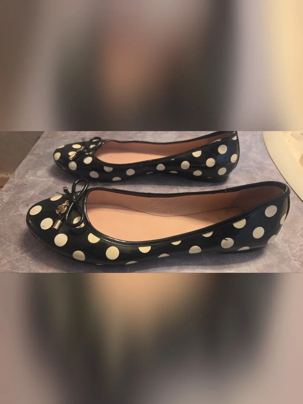 Black Polka Dot Ballet Flats with Bow
