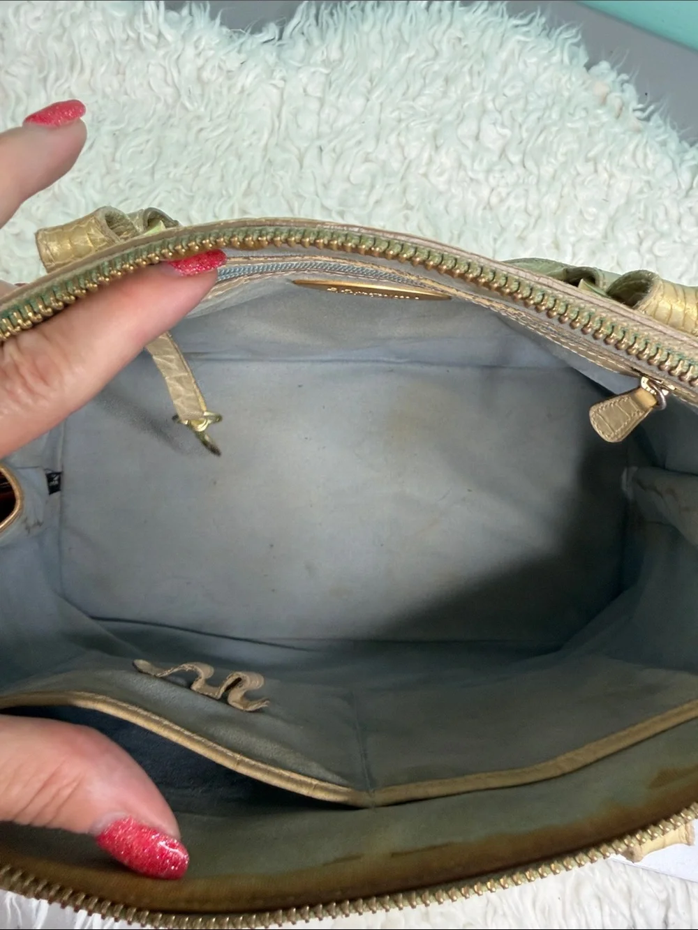Brahmin Dome Classic Croc-Embossed Dome Satchel in Cream and Tan,NO LONG STRAP