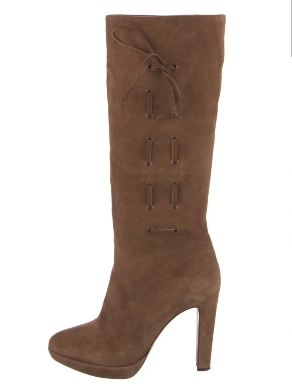 MOSCHINO Brown Suede Platform High-Heel Knee Boot with Lace Up Sidde Sz 10