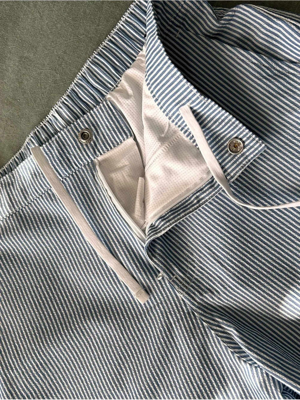 Striped Blue & White Seersucker lined swim Shorts. Never worn.