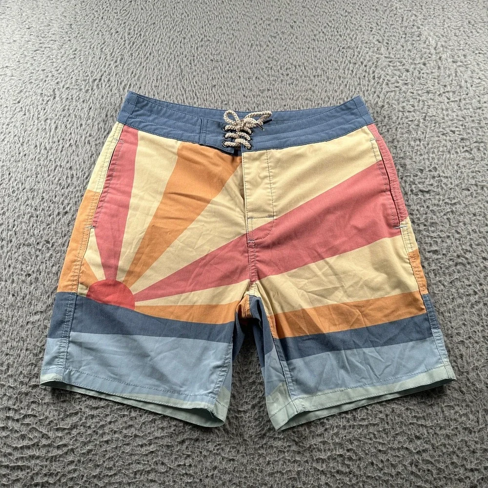 Faherty Boardshorts Mens 29 Lace Up Sunburst Swim Trunks‎ Multicolor Stretch