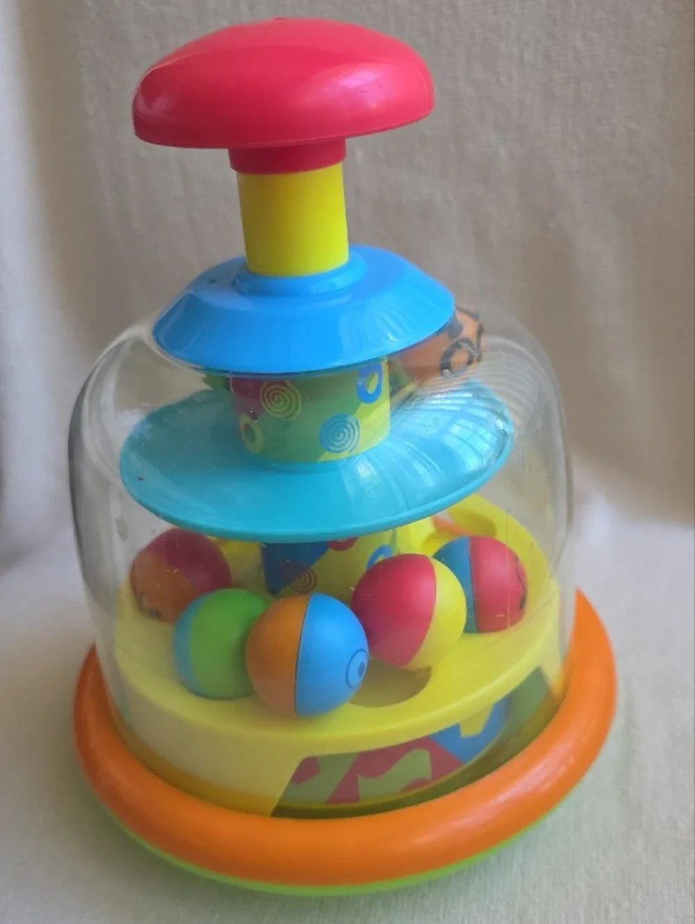 Bright Push Pop Ball Drop Toy - Red, Blue, Yellow