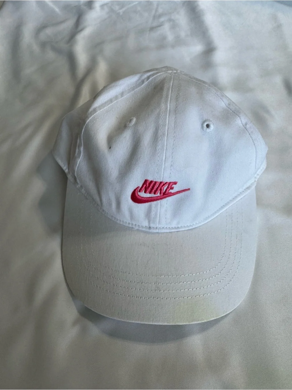 Nike White Baseball Cap with Pink Logo