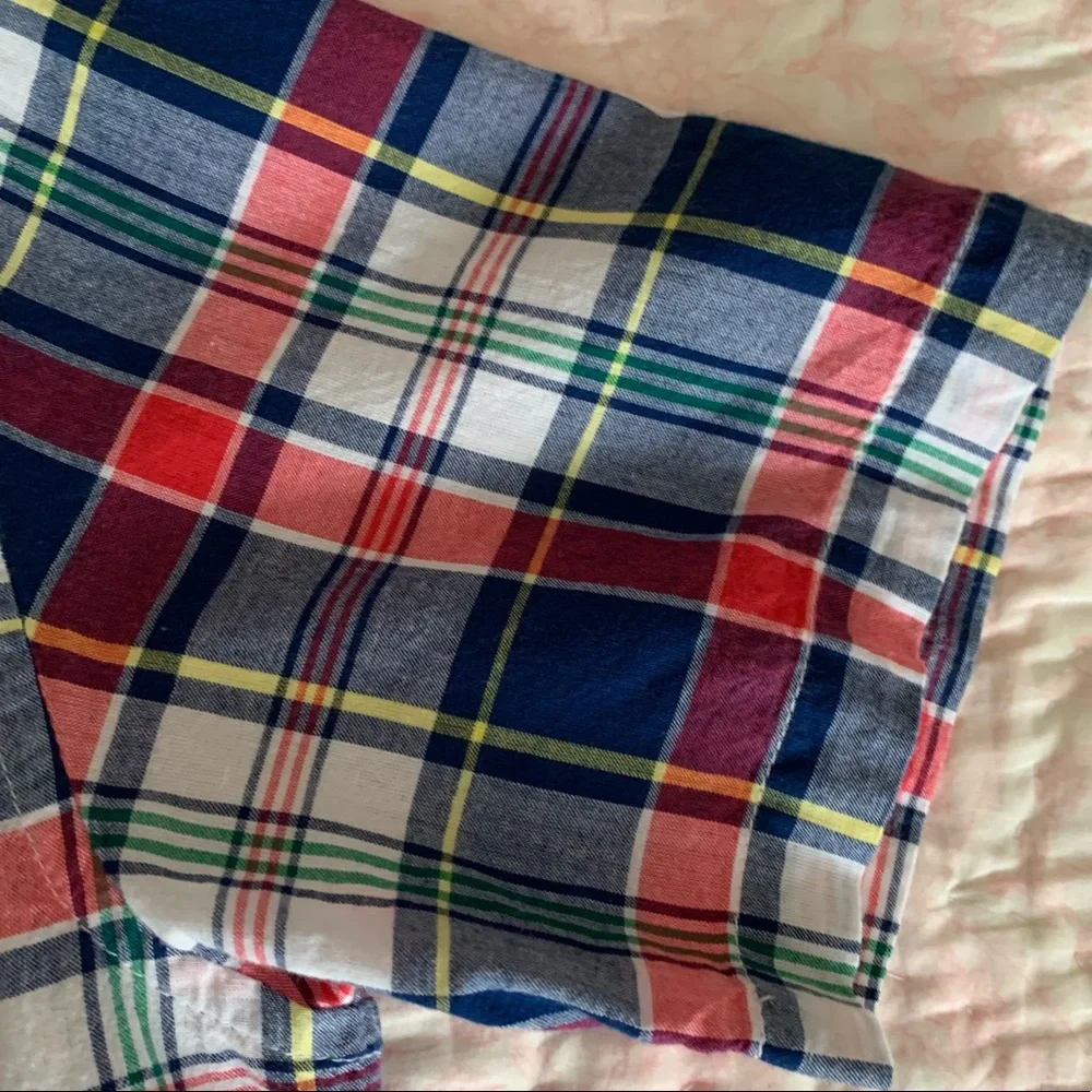 Children’s Place Shirt Boy L 10/12 Red White Blue Plaid Button Down Short Sleeve