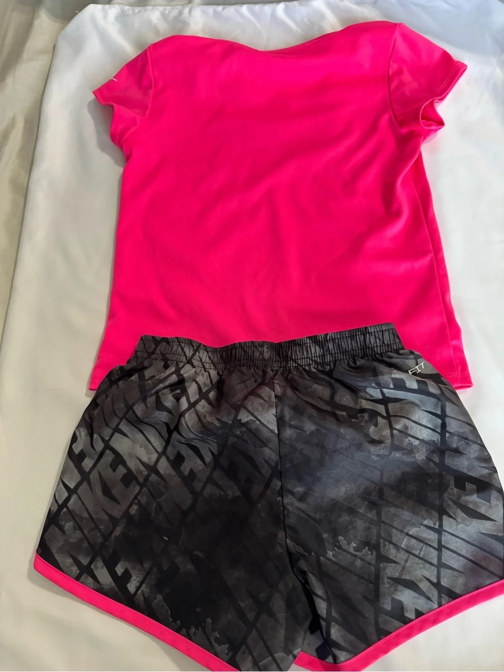 Nike Hot Pink Tee with Black Patterned Shorts