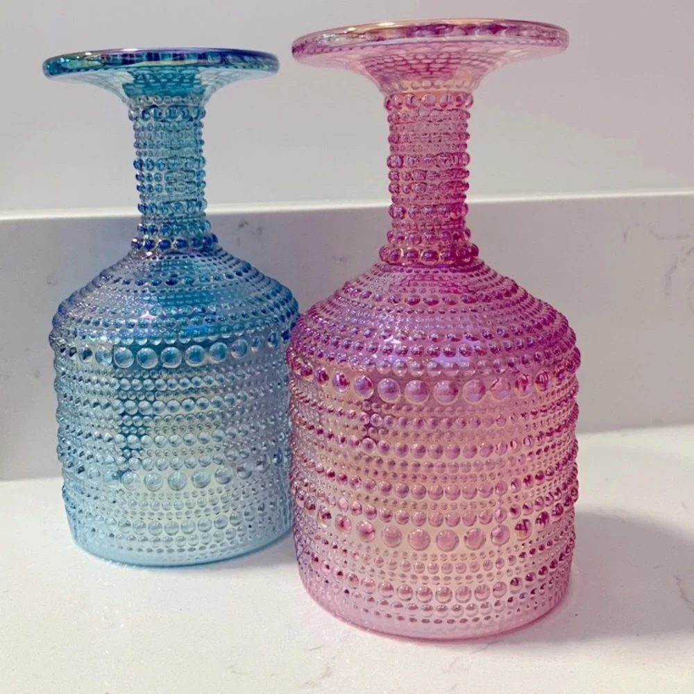 BKLYN STEEL Dotted Wine Glasses Fuchsia & Turquoise Set of 2 NWT