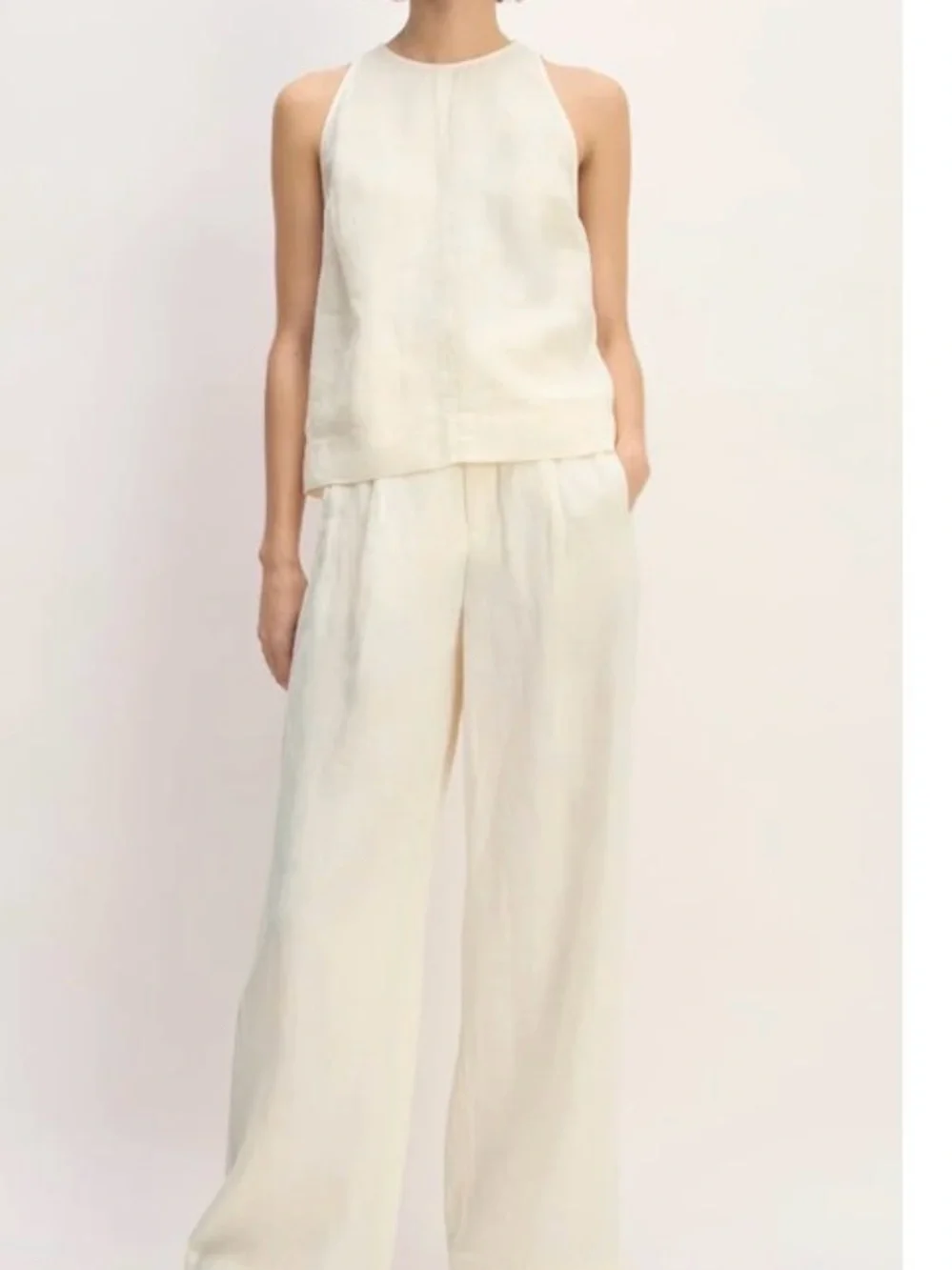 Everlane Cream 100% Linen Wide Leg High Rise Trousers Women’s Size 12