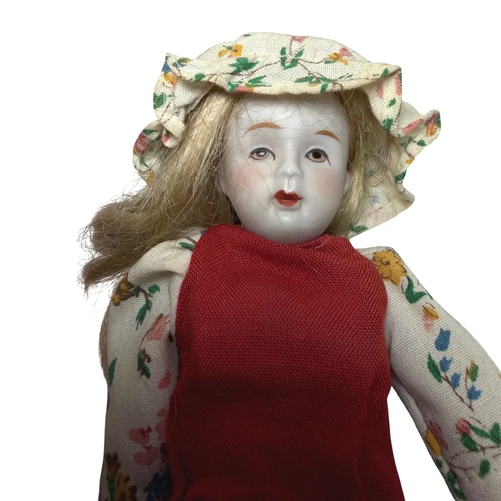 Vintage PMI Ltd Fairytale Series Little Red Riding Hood Porcelain Doll Gingham