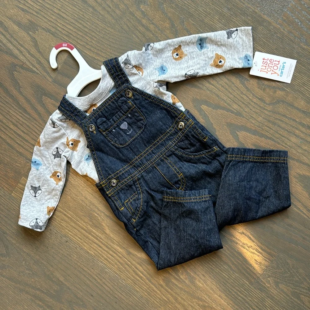 NWT Carter’s Just One You Baby Boy Woodland Animal Overalls Set 6M