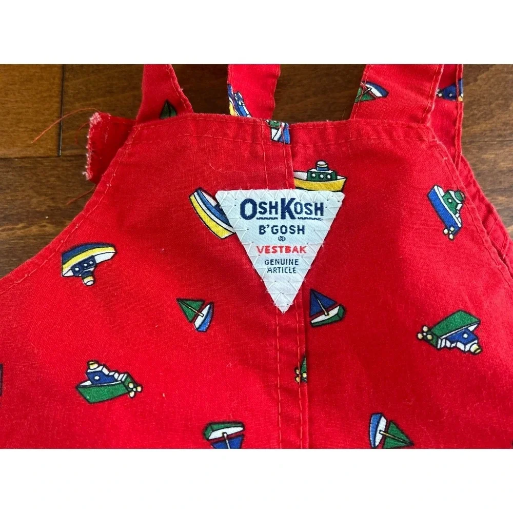 OshKosh Bgosh VTG Red Sailboat Print Overalls Nautical Baby 6-9‎ MonthsM
