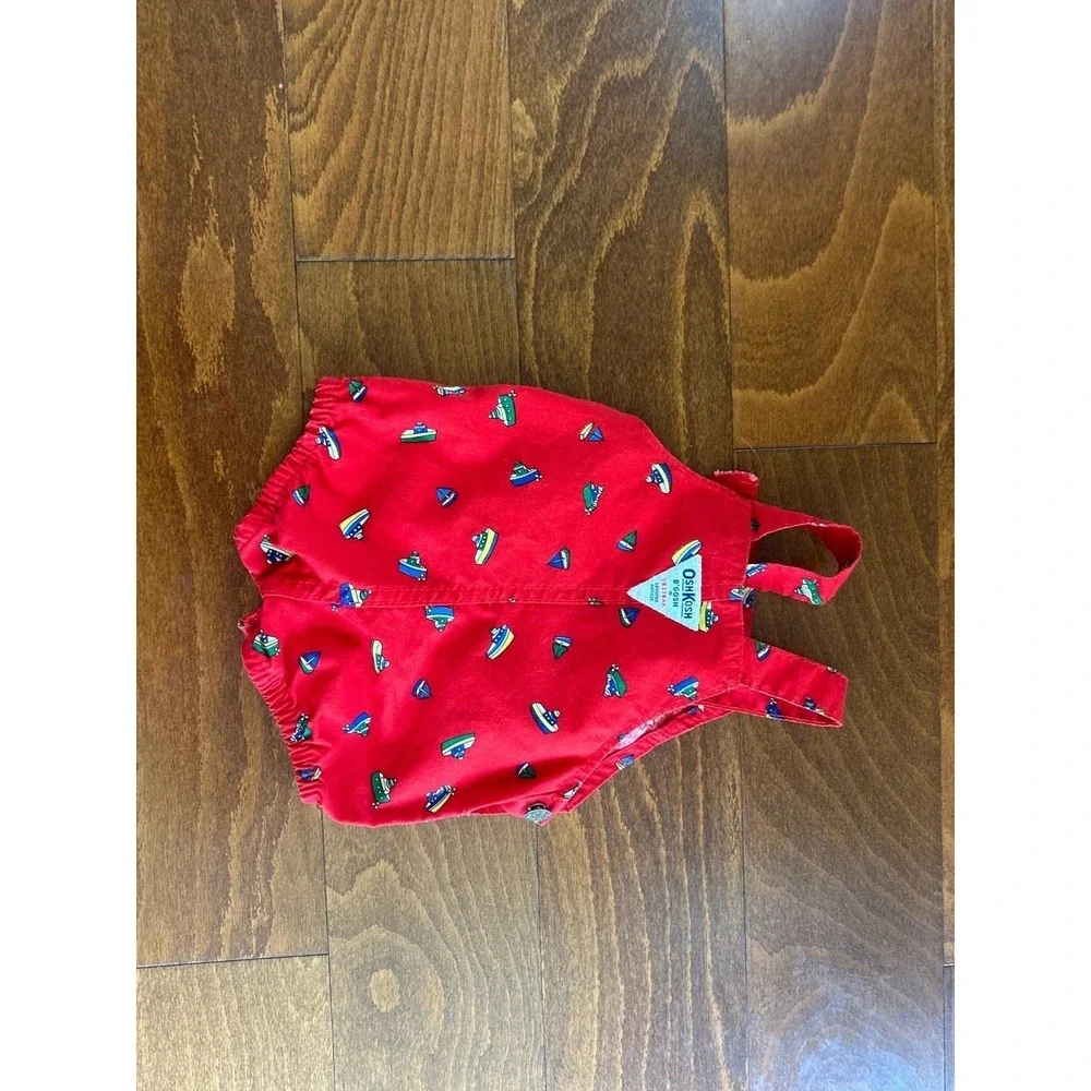 OshKosh Bgosh VTG Red Sailboat Print Overalls Nautical Baby 6-9‎ MonthsM