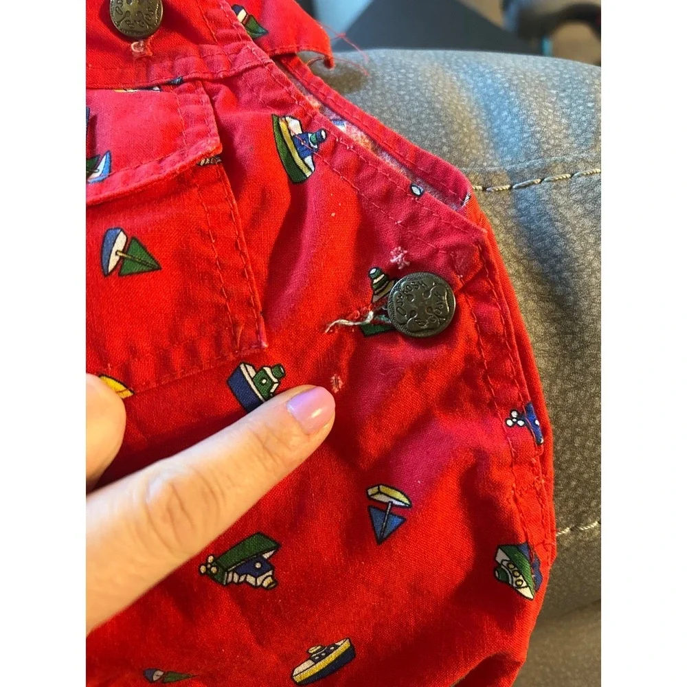 OshKosh Bgosh VTG Red Sailboat Print Overalls Nautical Baby 6-9‎ MonthsM