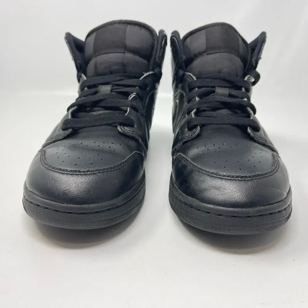 Nike Air Jordan 1 Mid Triple Black Sneakers Youth Size 7Y 8.5 Women’s 554725-090