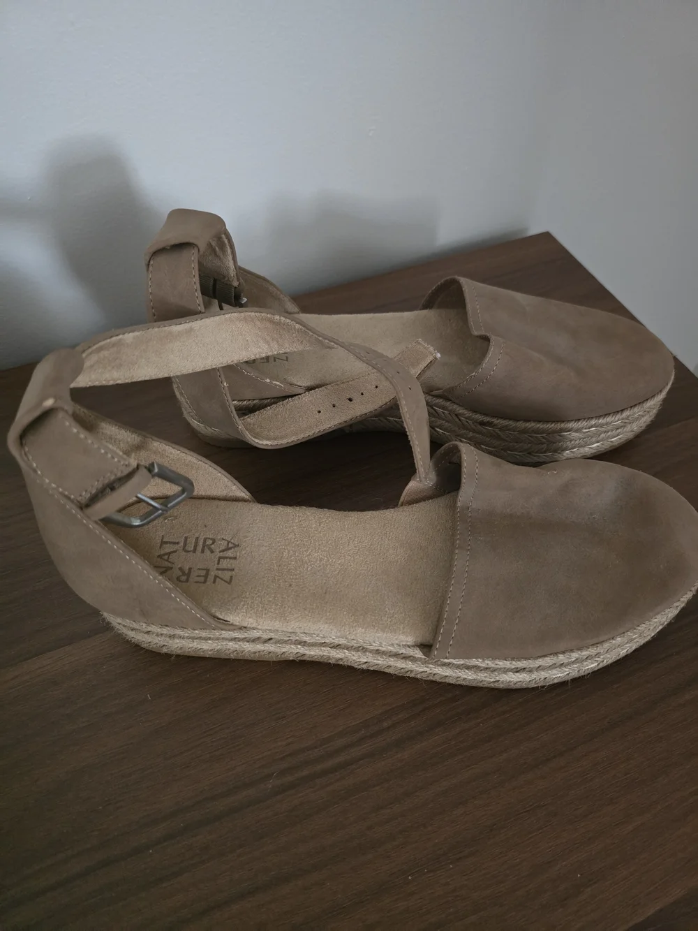Naturalizer Taupe Espadrille Wedge Sandals with Ankle Strap