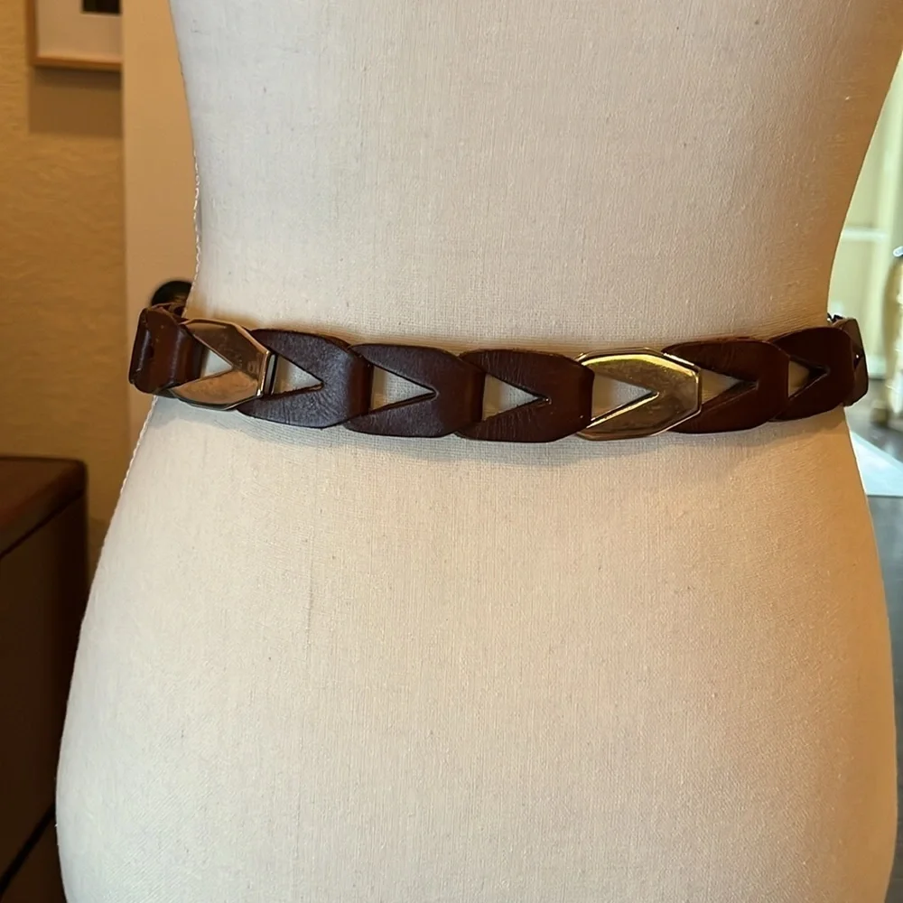 Brown Genuine Leather with Chain link and Silver Buckle Western Size Small