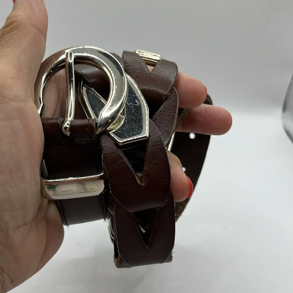 Brown Genuine Leather with Chain link and Silver Buckle Western Size Small