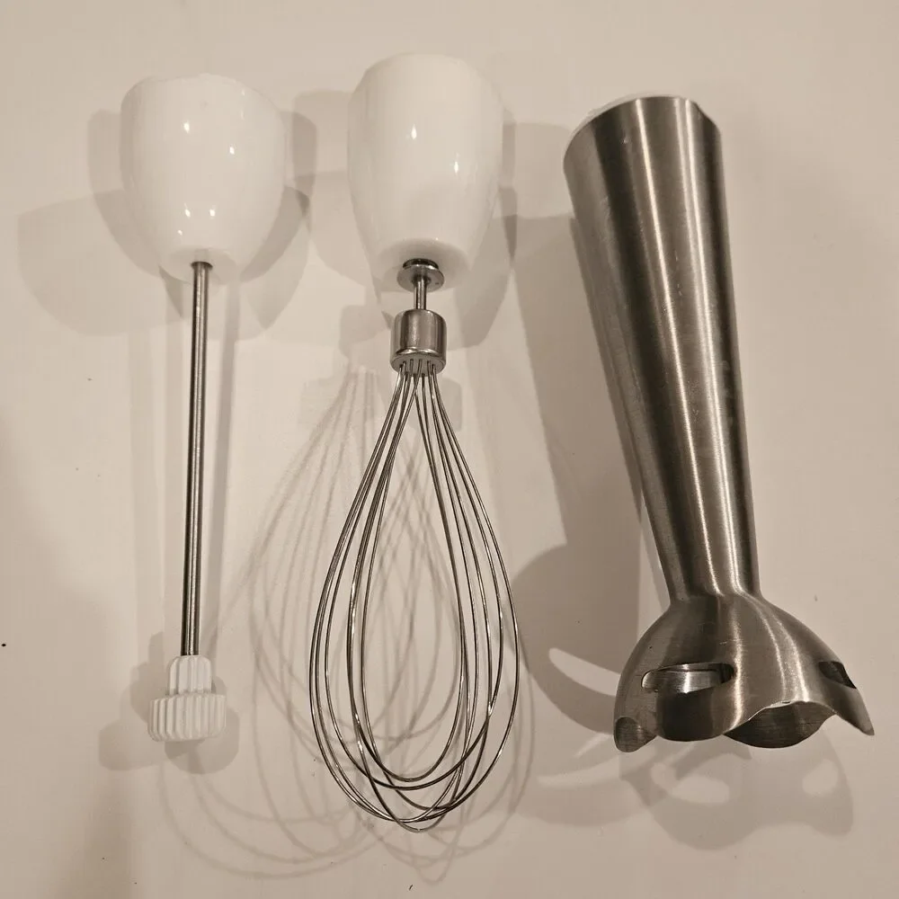 Whisk Mixer Frother White Silver Attachments for Immersion Hand Blender