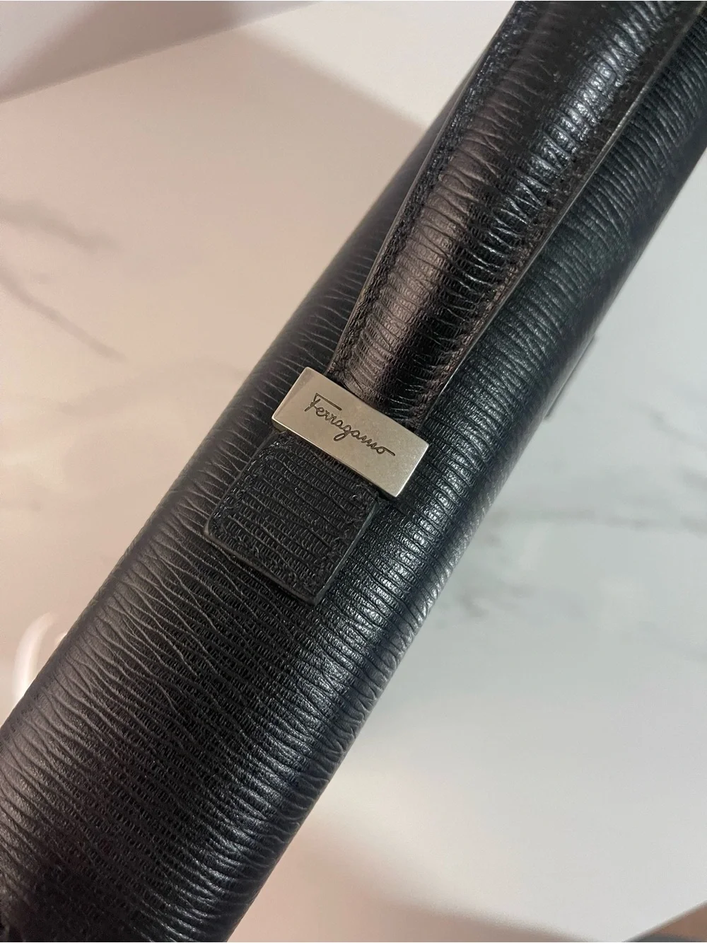Salvatore Ferragamo Black Textured Leather Briefcase with Silver Hardware