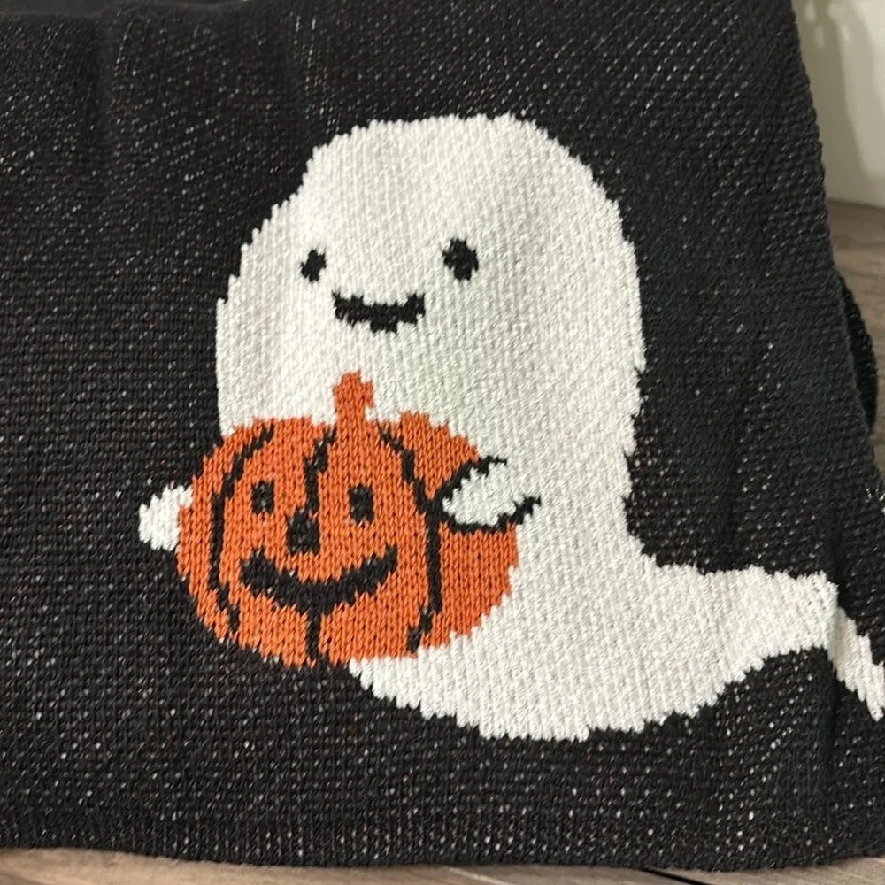GOBLIN & GHOUL BLACK GHOST PUMPKIN JACK O LANTERN OVERSIZED HALLOWEEN THROW NWT