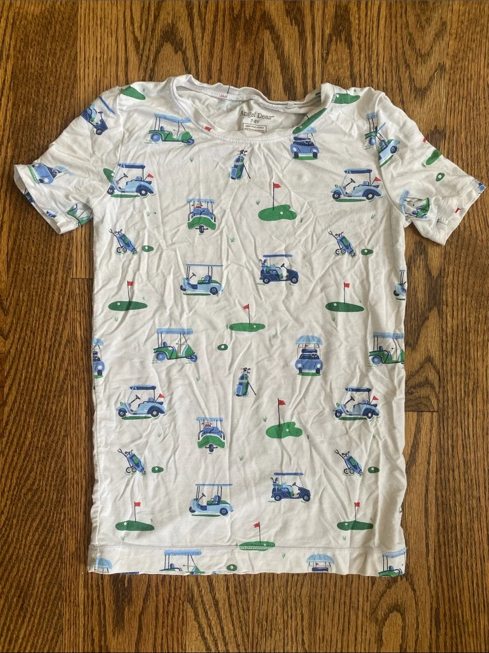 Angel Dear white golf print, bamboo 2 piece pajama set, size 7-8. Great cond