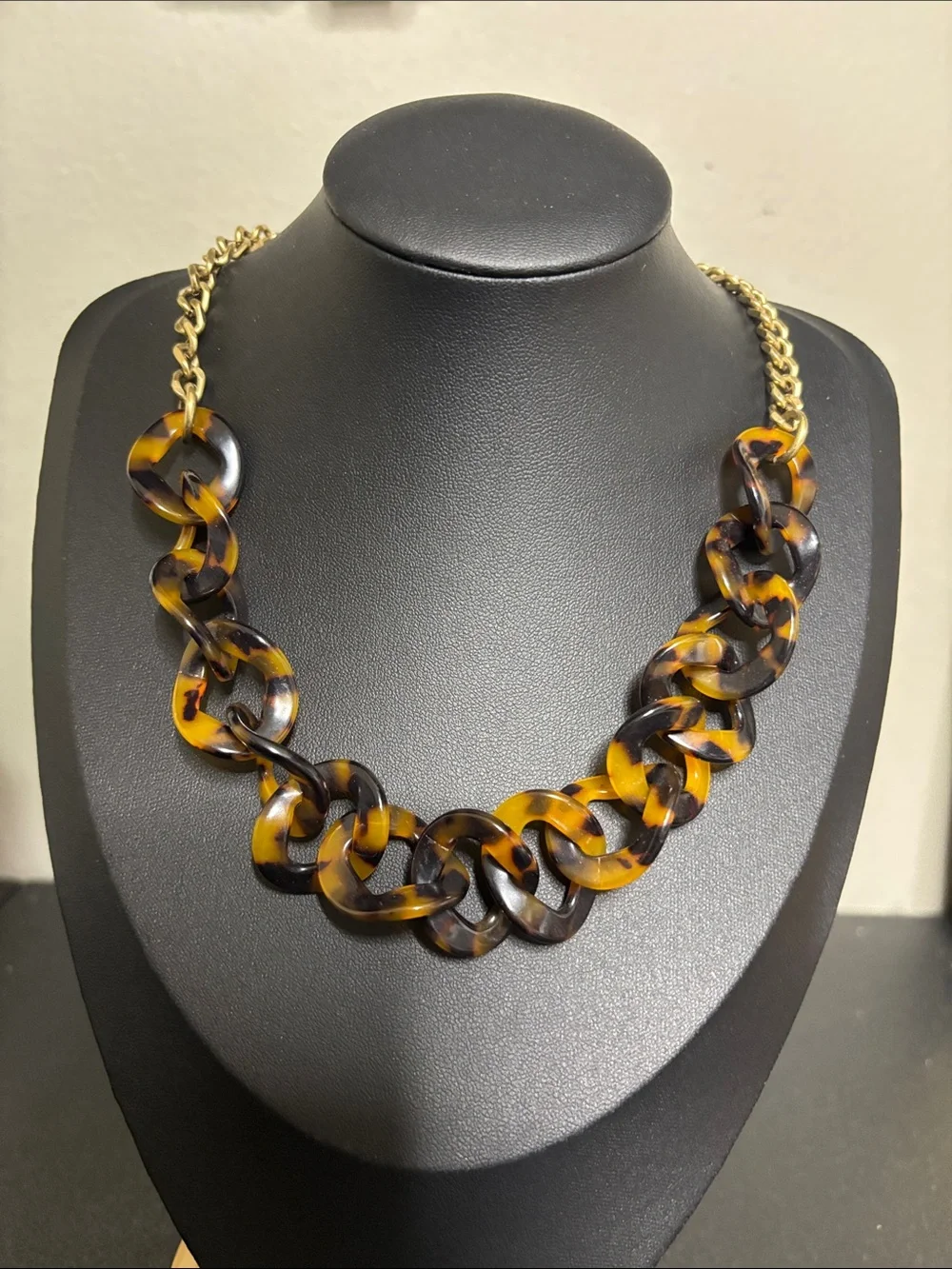 J. Crew Tortoiseshell-Link Necklace Brown Amber Gold Tone Chain