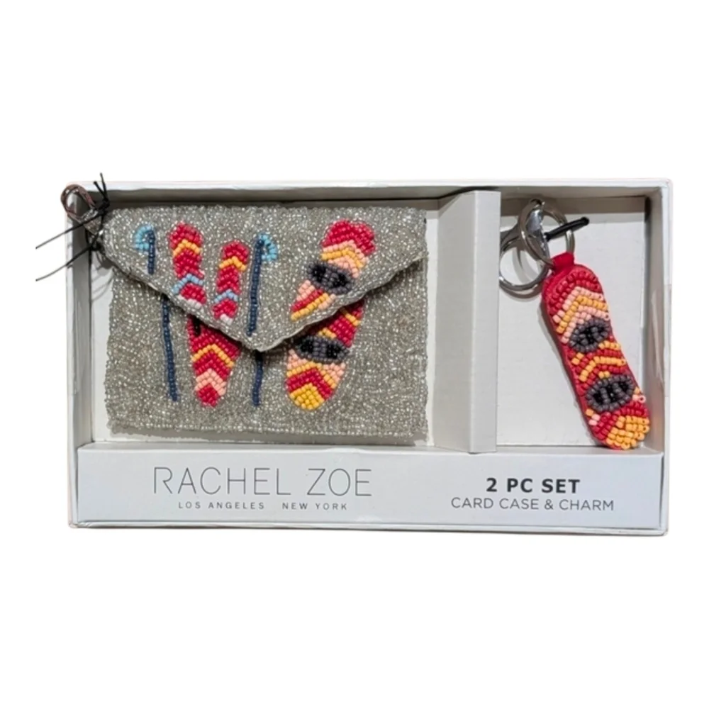 🤍🔹️Rachel Zoe 🔹️Beaded  Snow Card Case and Keychain Bag Charm  Set