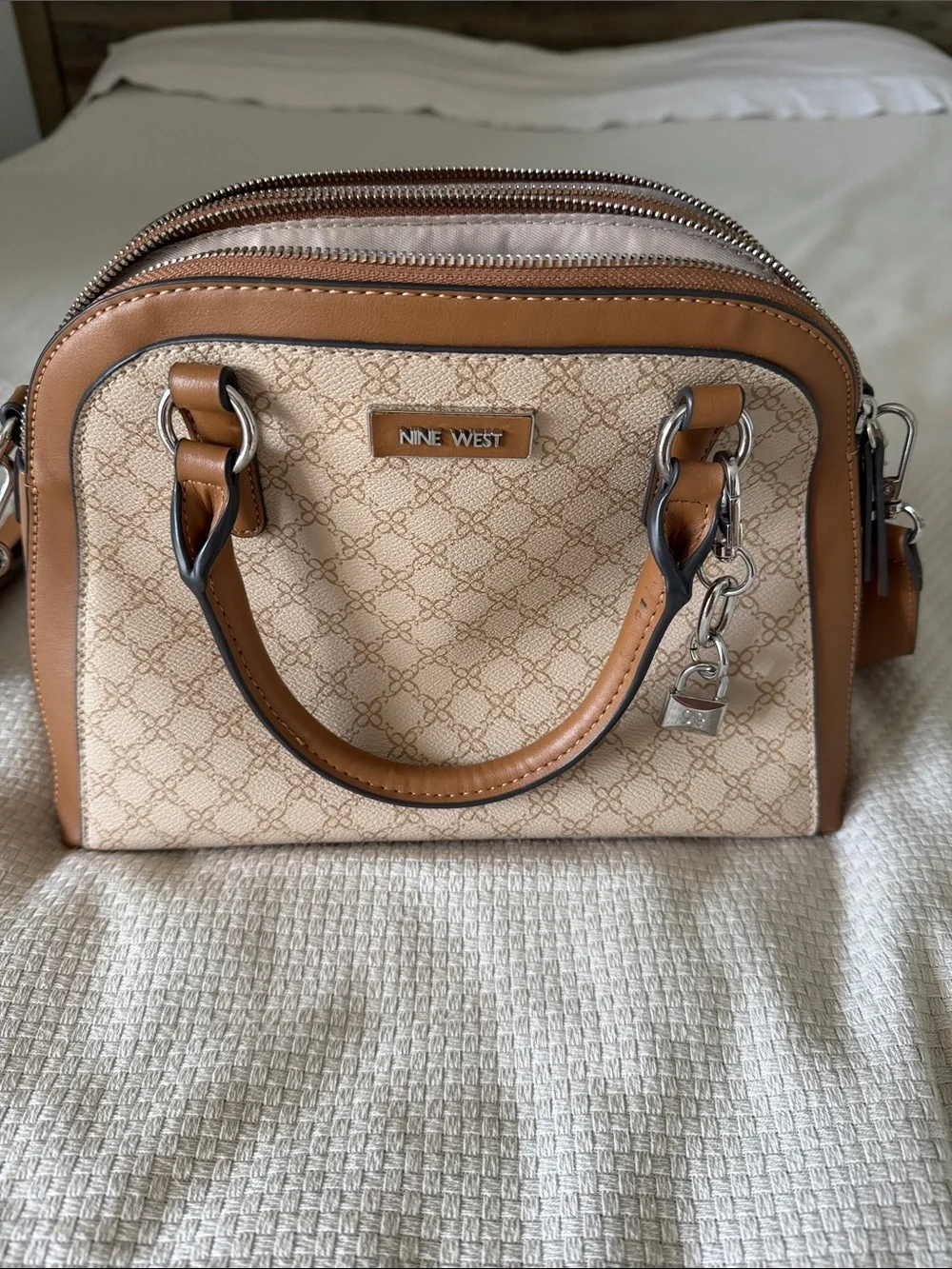 Nine West Tan & Beige Structured Satchel