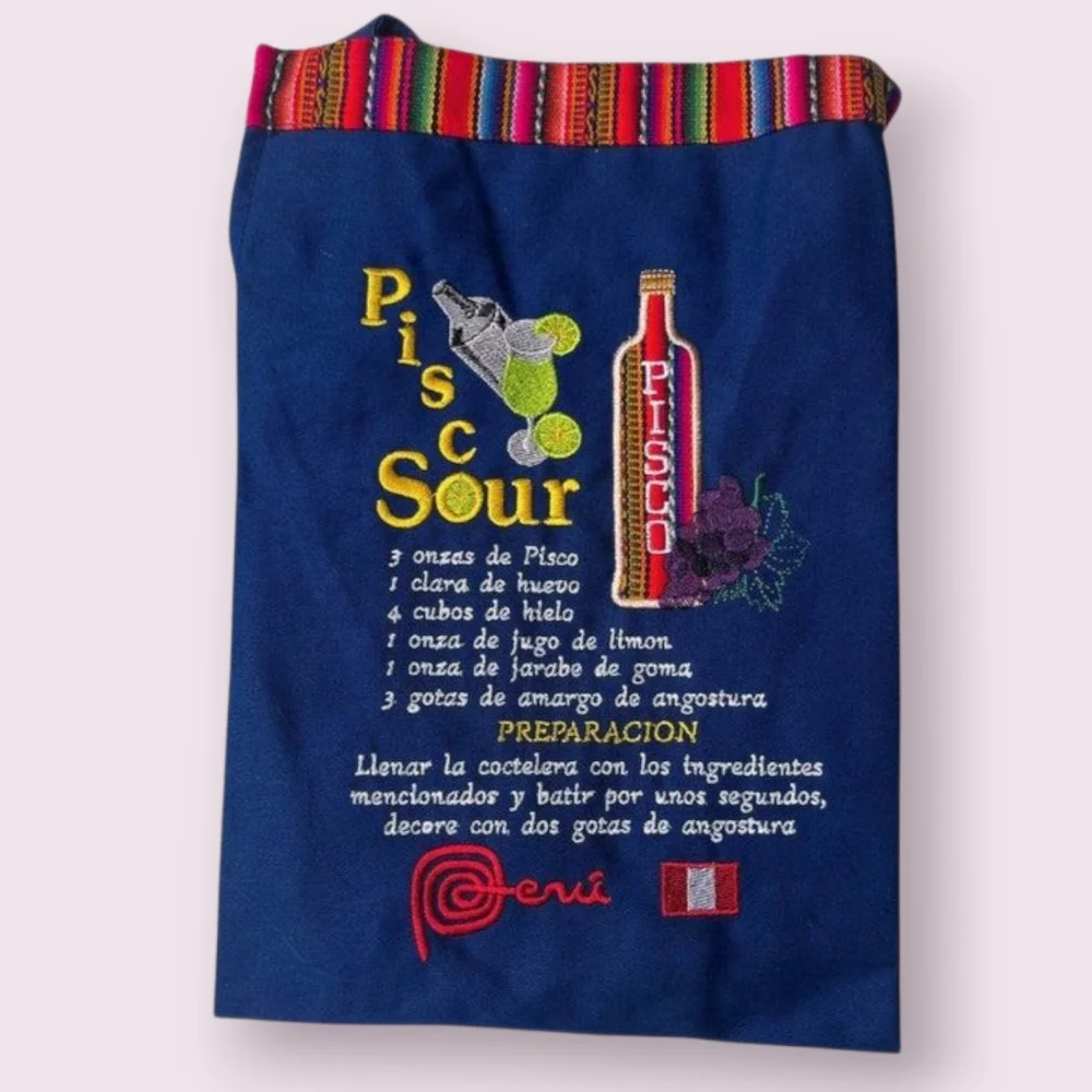 Peruvian Blue Embroidered Apron One Size Adults