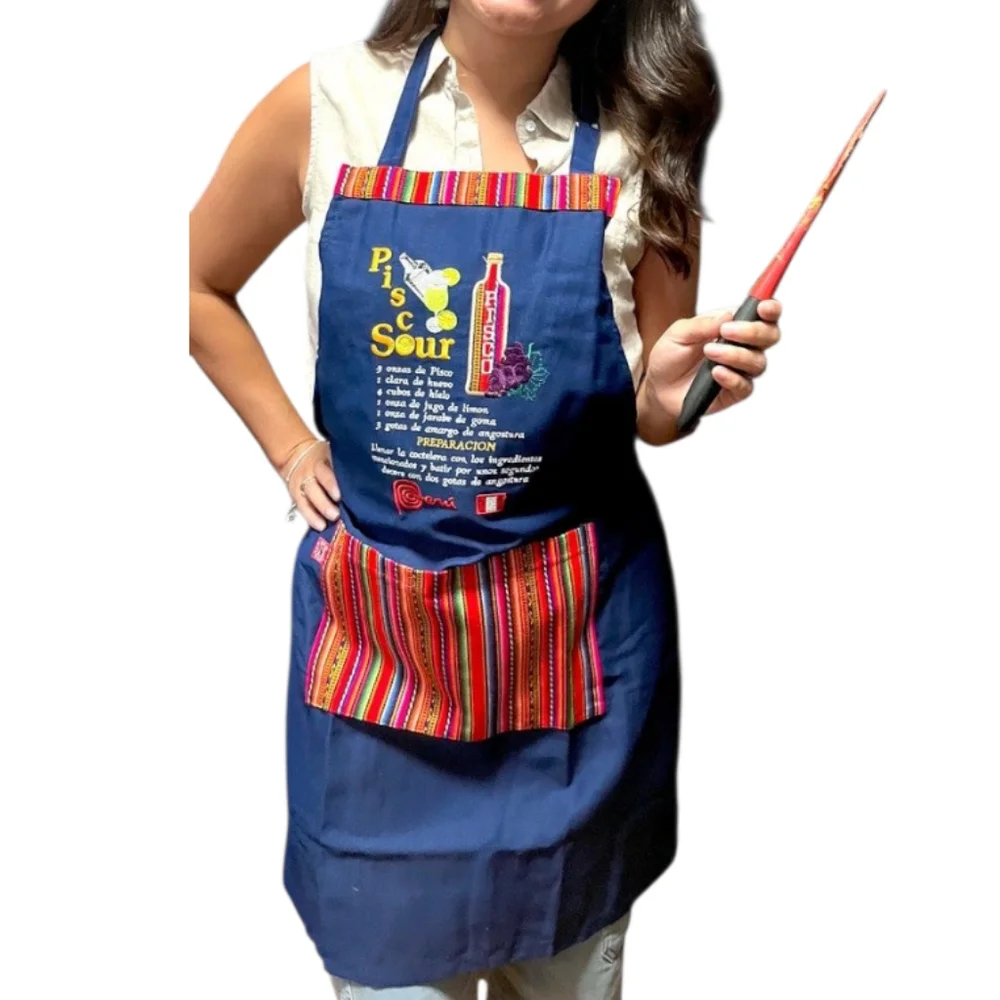 Peruvian Blue Embroidered Apron One Size Adults