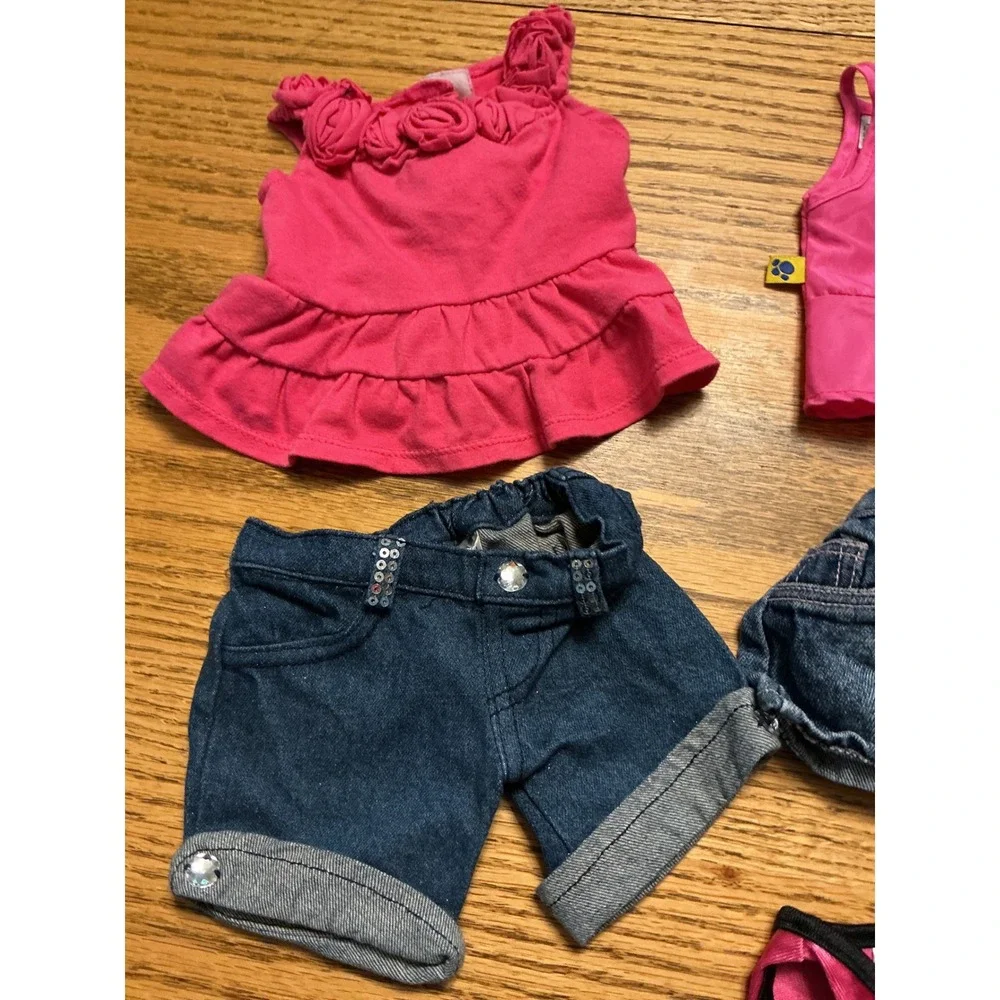 Build-A-Bear Workshop Clothing Lot 8pc Denim Skirts Pink Tops Cheerleader Outfit