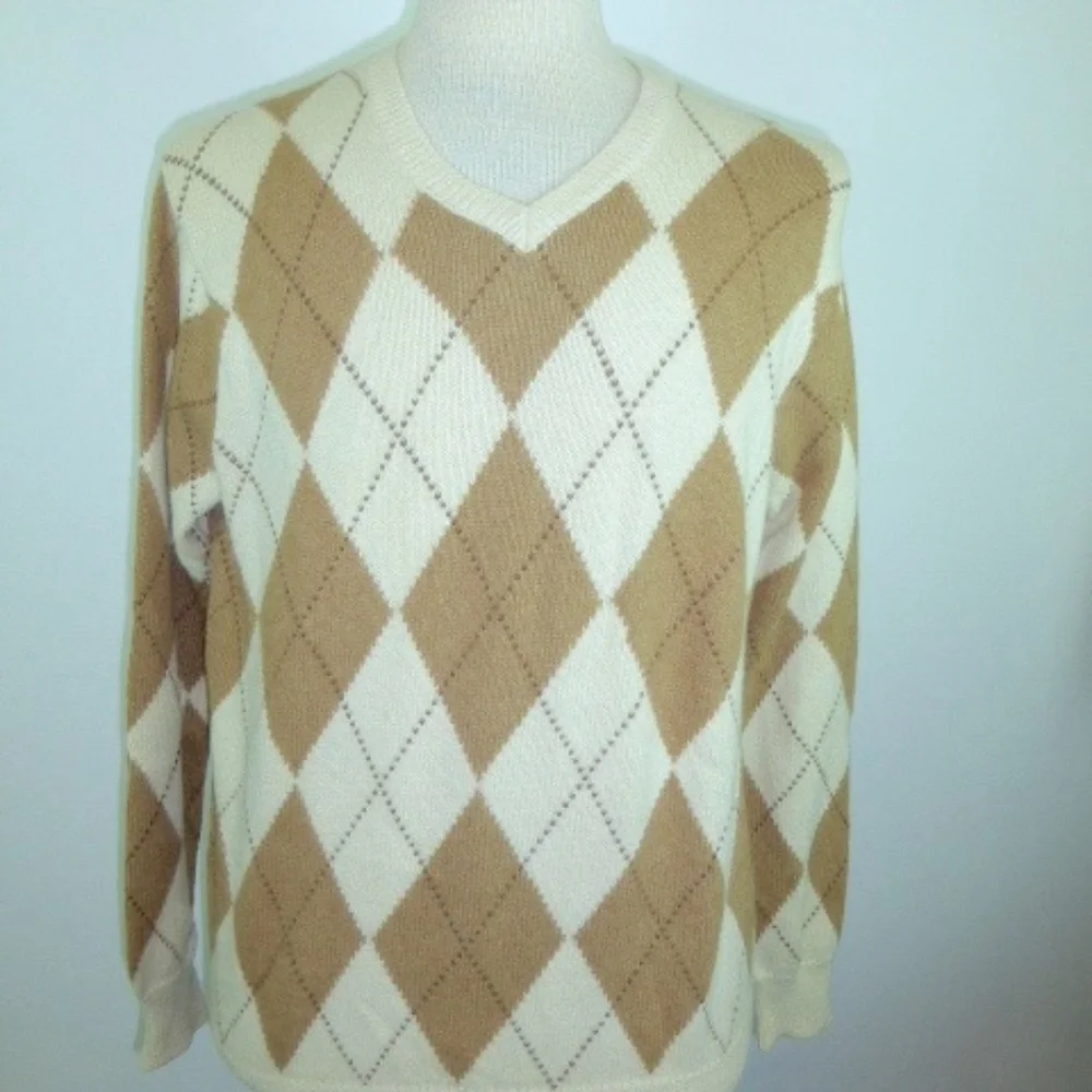 POLO RALPH LAUREN alpaca cotton ARGYLE v sweater M