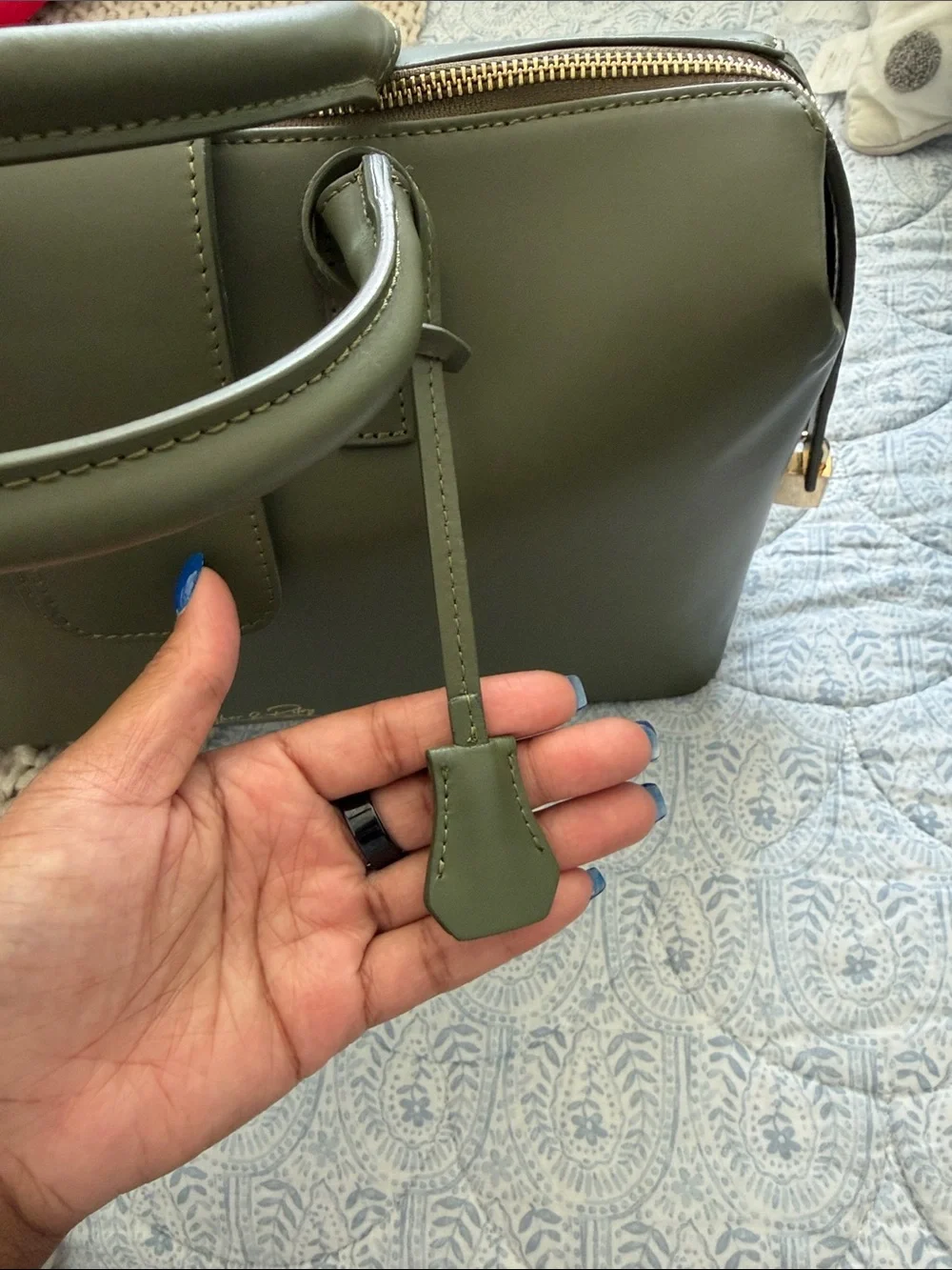 SILVER & RILEY Olive Green Structured Top-Handle Satchel