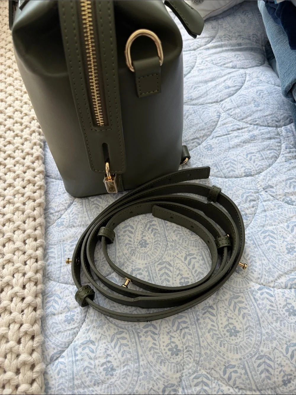 SILVER & RILEY Olive Green Structured Top-Handle Satchel