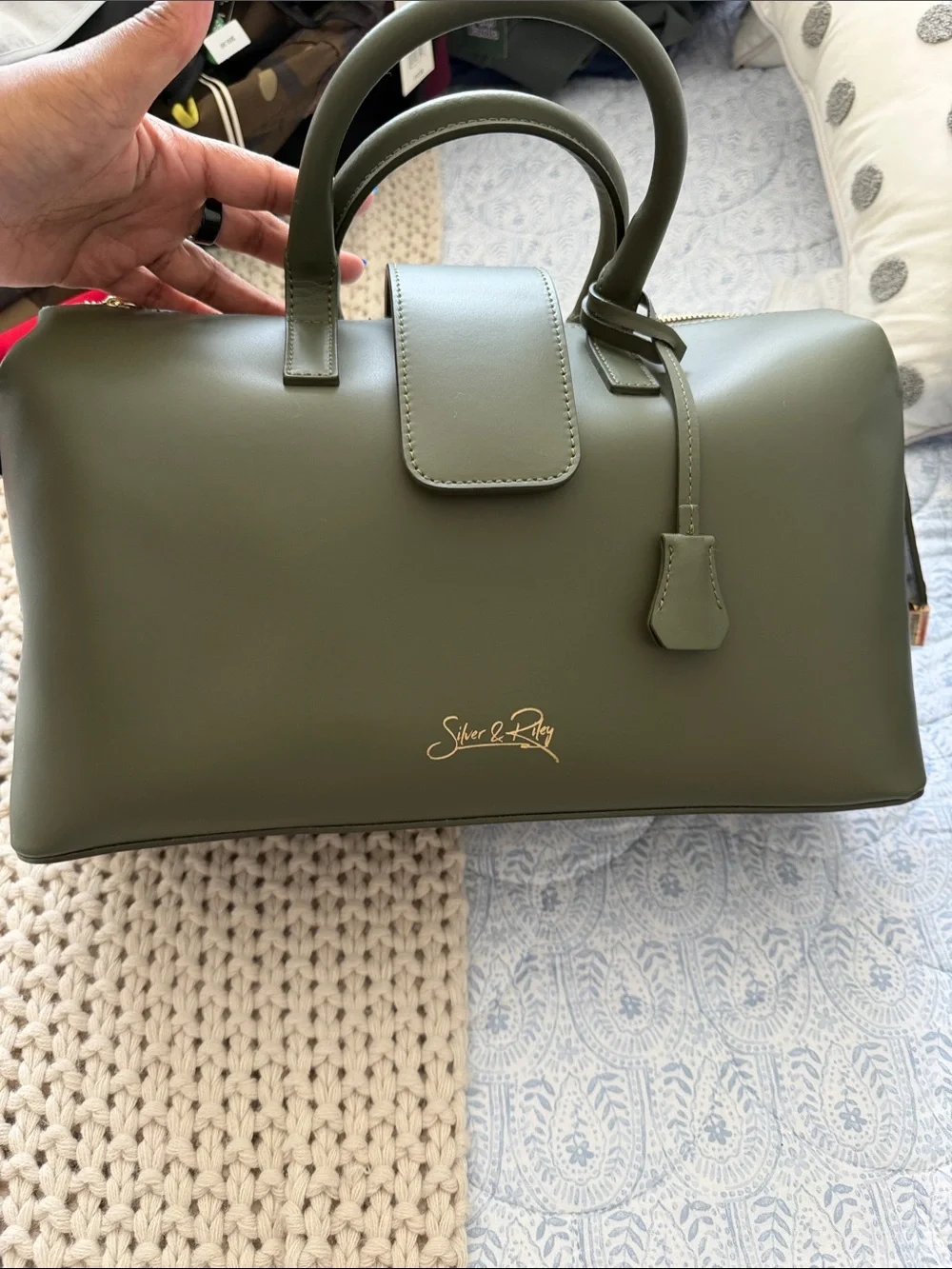 SILVER & RILEY Olive Green Structured Top-Handle Satchel