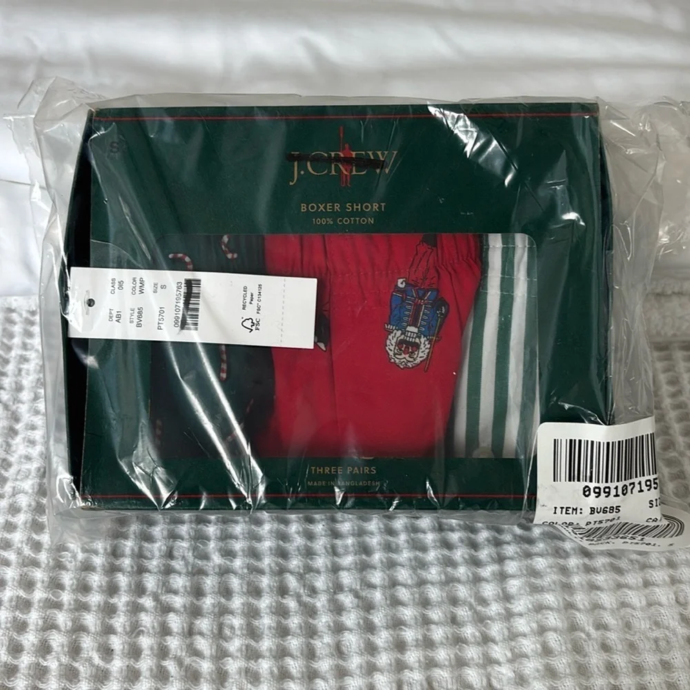 NWT Mens J. Crew Christmas themed Boxers Nutcracker stripes Cotton 3-pack