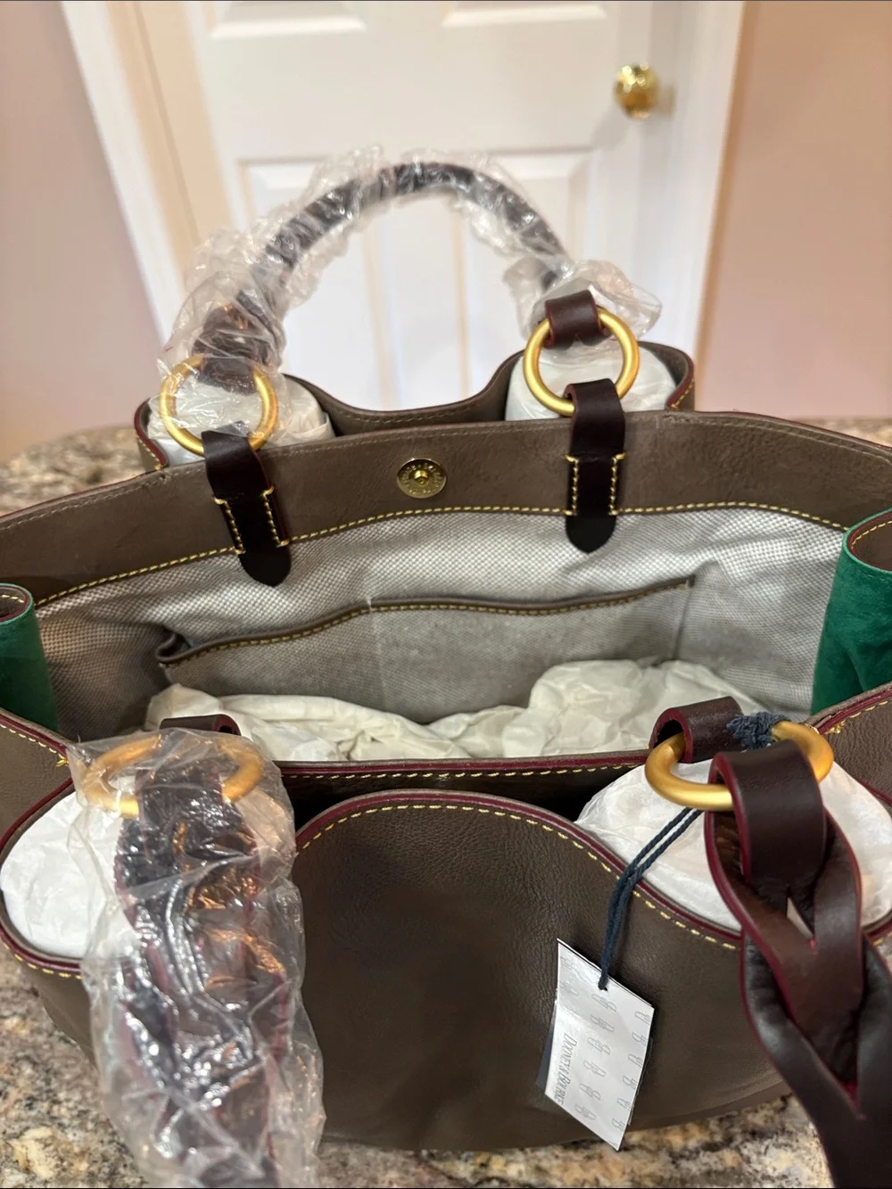 NWT Dooney & Bourke Florentine Leather Large Zip Barlow Satchel in Elephant