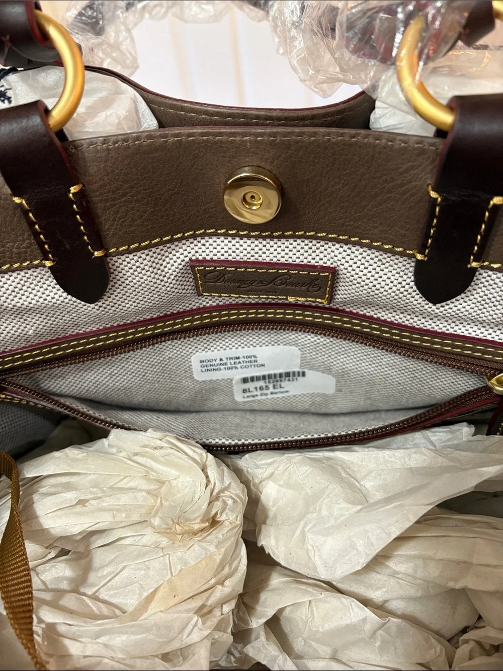 NWT Dooney & Bourke Florentine Leather Large Zip Barlow Satchel in Elephant