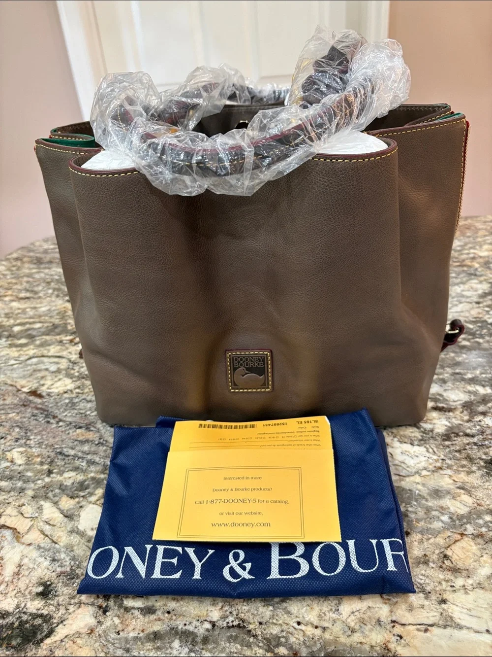 NWT Dooney & Bourke Florentine Leather Large Zip Barlow Satchel in Elephant