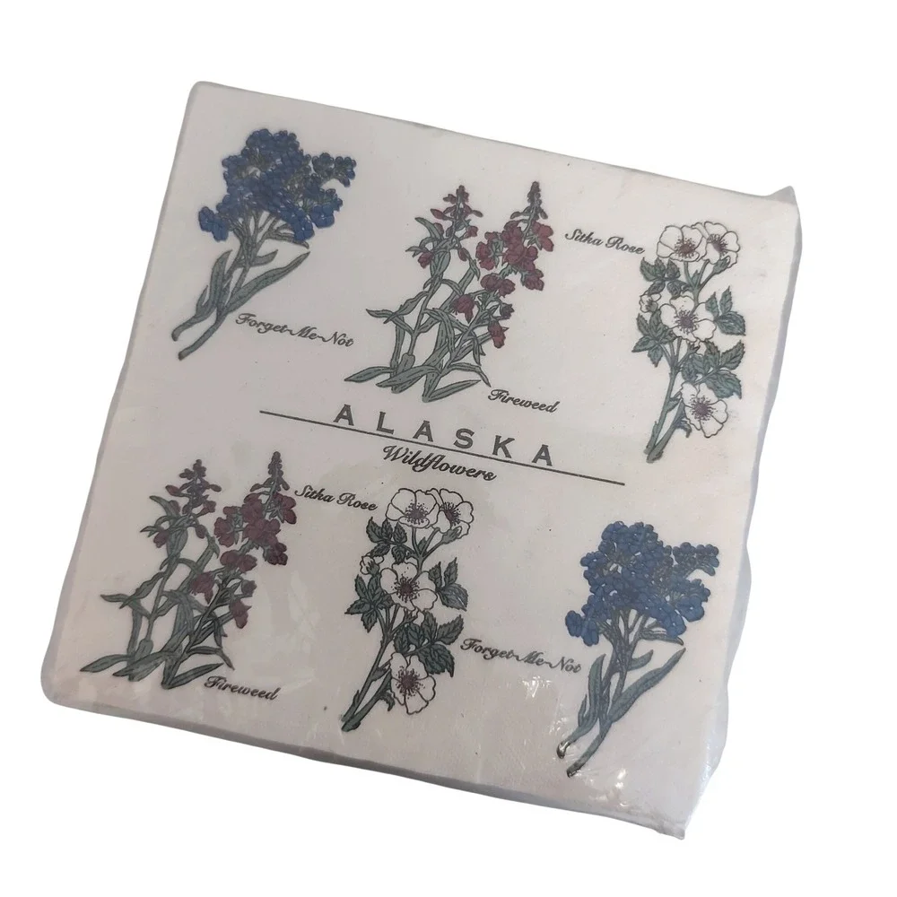 Vintage Alaska Wildflowers 24 Beverage Napkins‎ Indian Arts & Crafts 10x10