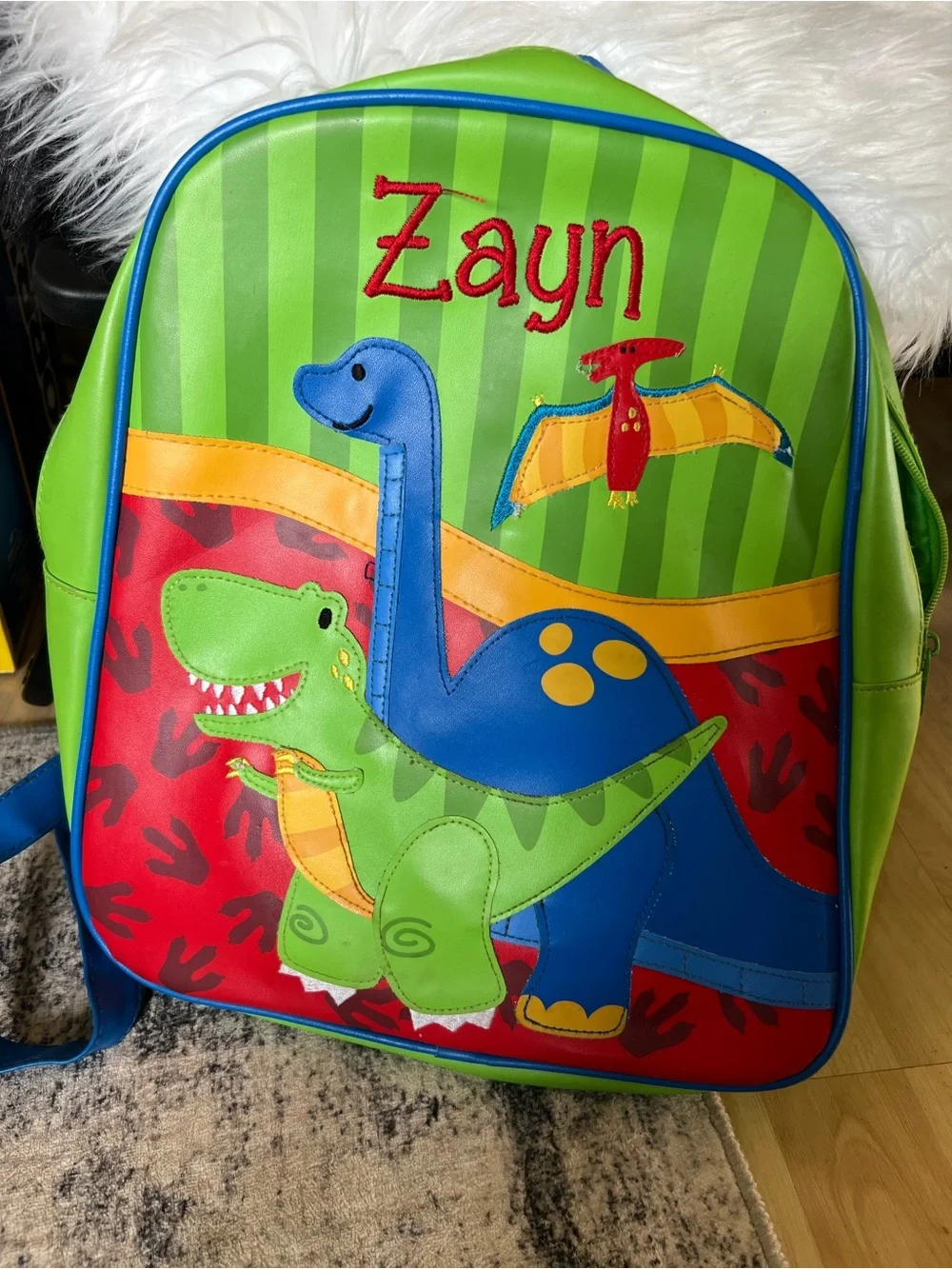 Personalized 'Zayn' Kids Dinosaur Backpack - Green & Blue