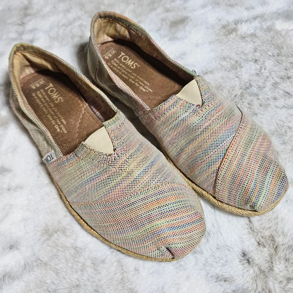TOMS Multicolor Striped Woven Alpargata Slip On Shoes Size 5.5 Boho Espadrille