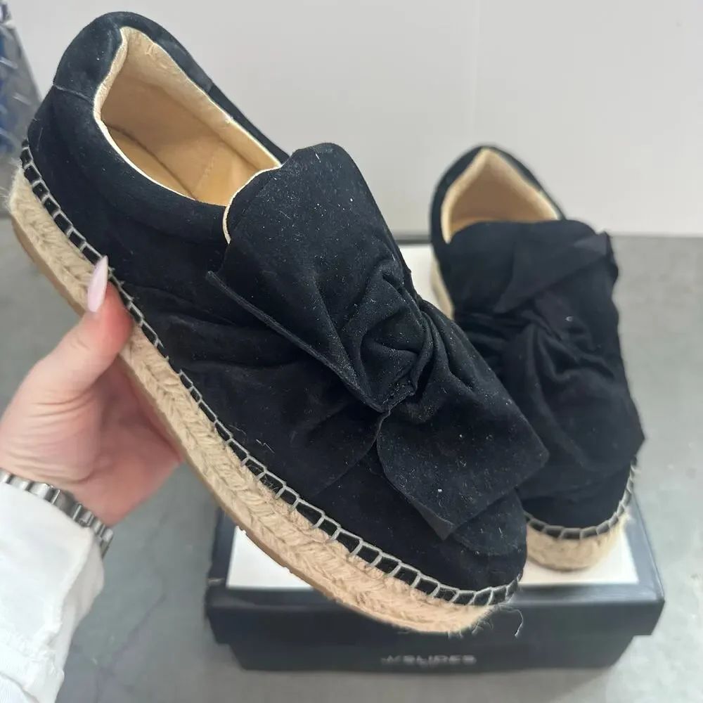 J/Slide Reese Black Suede Ruffle Espadrilles Size 8.5