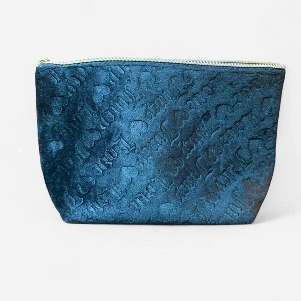 Juicy Couture Black‎ Velvet Makeup Bag Y2K Gold Logo Pink Lining