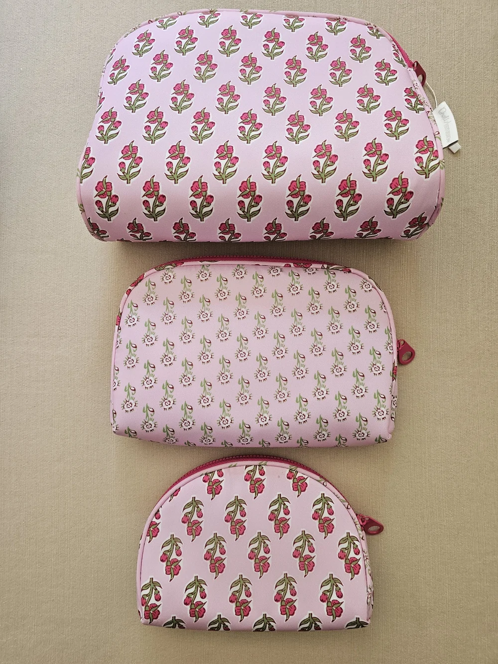 NWT Dwell Studio Set of 3 Pink Block Indian Print Cosmetic Bags