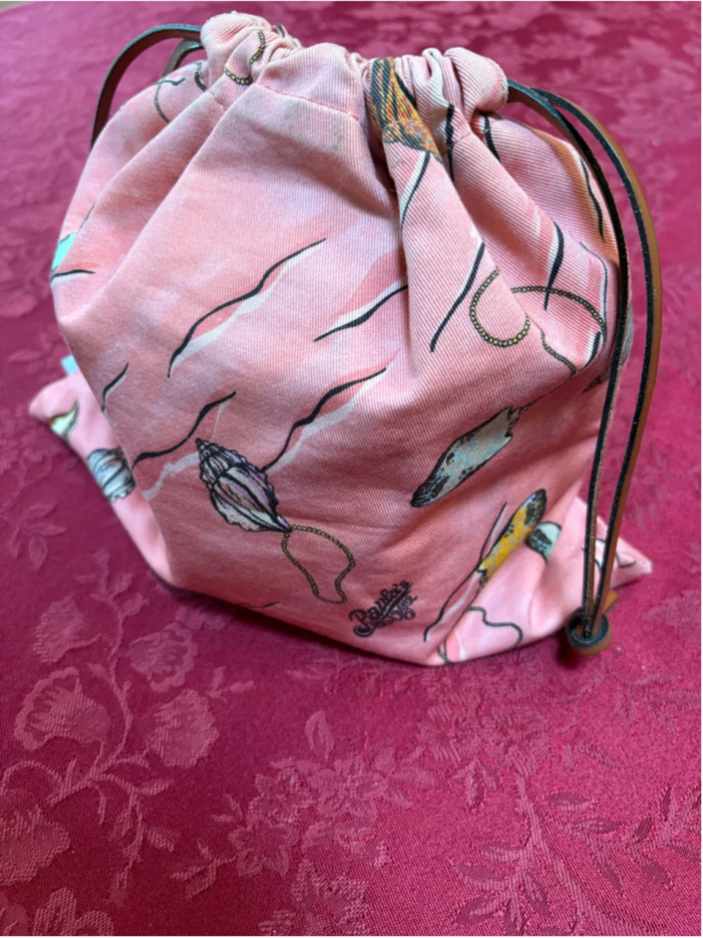 Loewe Pink & Brown Canvas Paula's Ibiza Cosmetic Bag With Seashell Motif