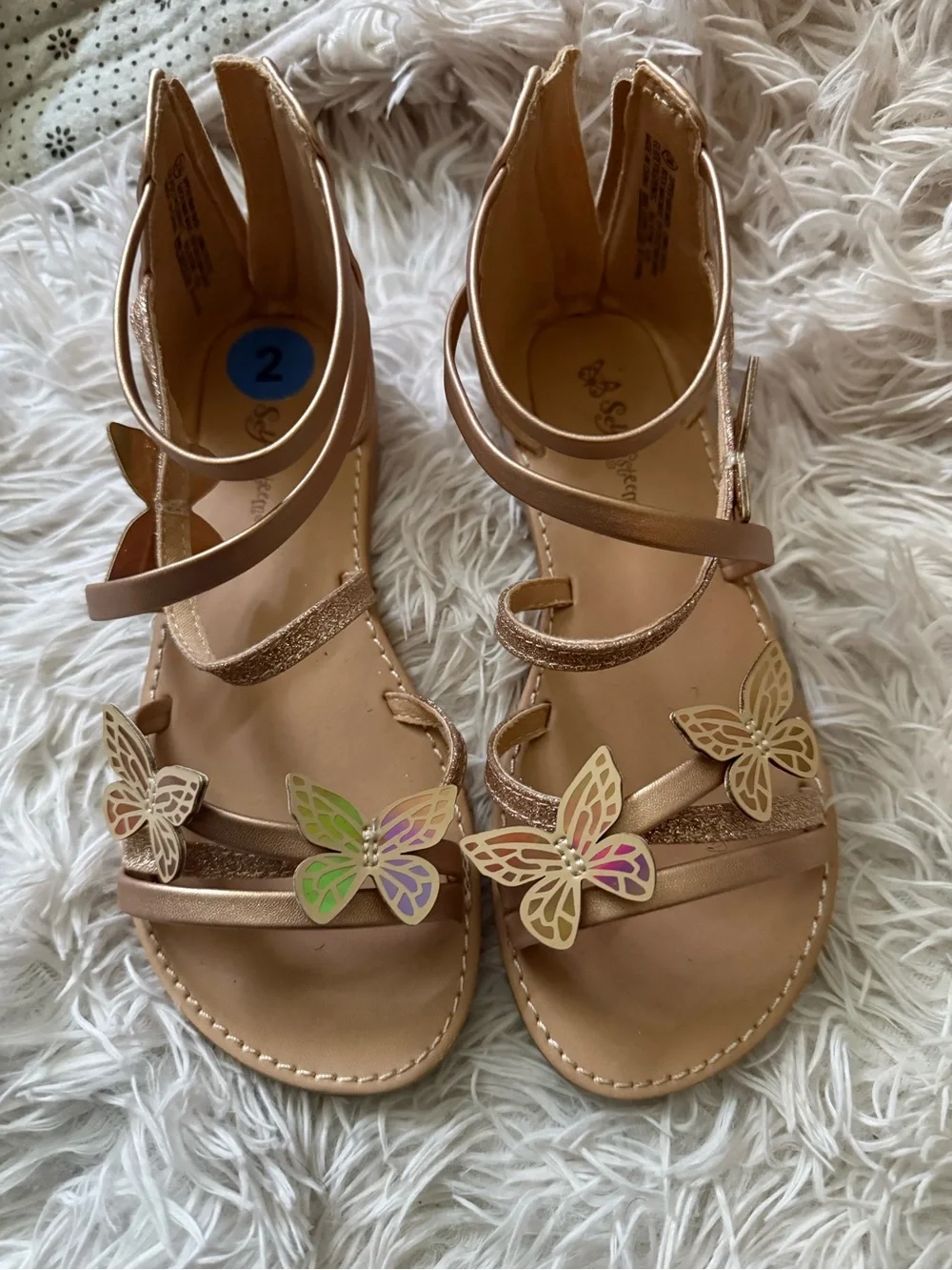 Girls' Rose Gold Butterfly Strappy Sandals