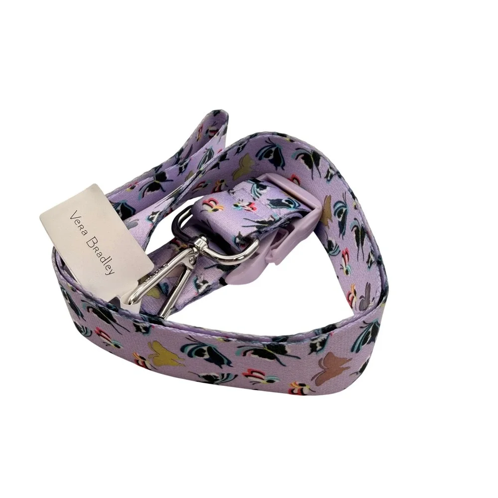 Vera Bradley Wide Lanyard Lavender Butterflies Purple ID Key Holder School Badge