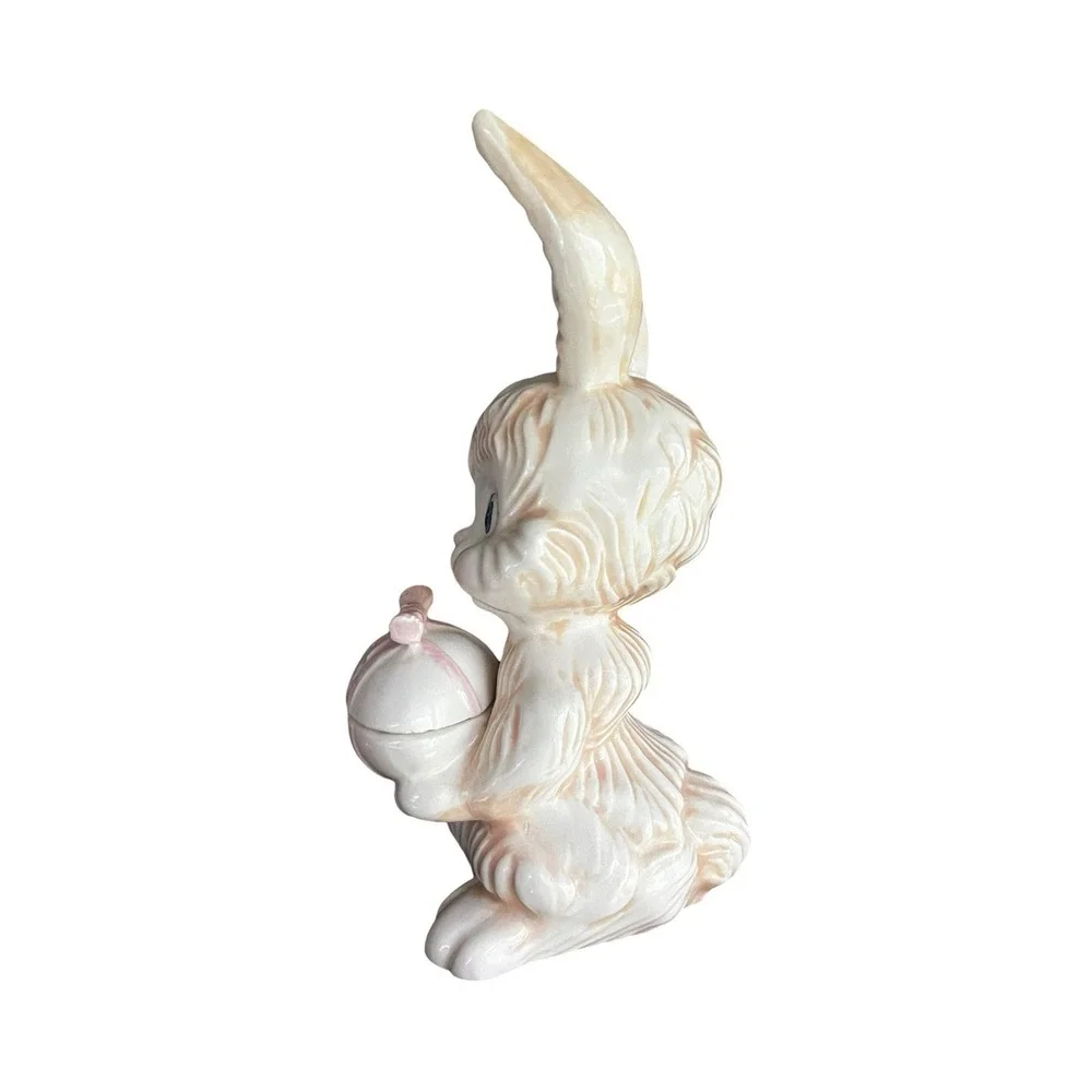 Vintage Easter Bunny Rabbit Ceramic Trinket Box Lusterware Candy Dish Pearl 7
