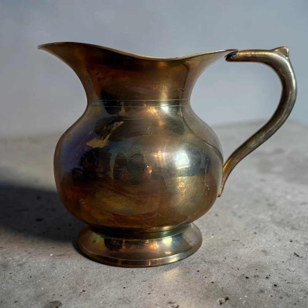 Vintage Brass Pitcher Made in India Aged Patina Decorative Metal Vase 5.75