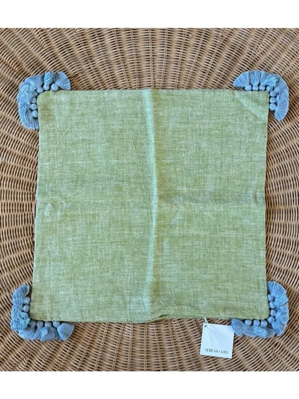 NEW Serena & Lily Cayucos Linen Pillow Cover (20” SQ)-Green/Coastal Blue